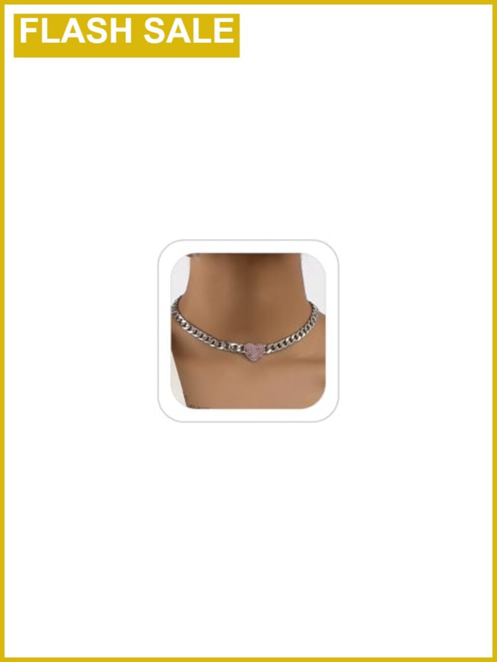 Rhinestone Heart Pendant Necklace Cuban Link Chain Choker Statement Jewelry